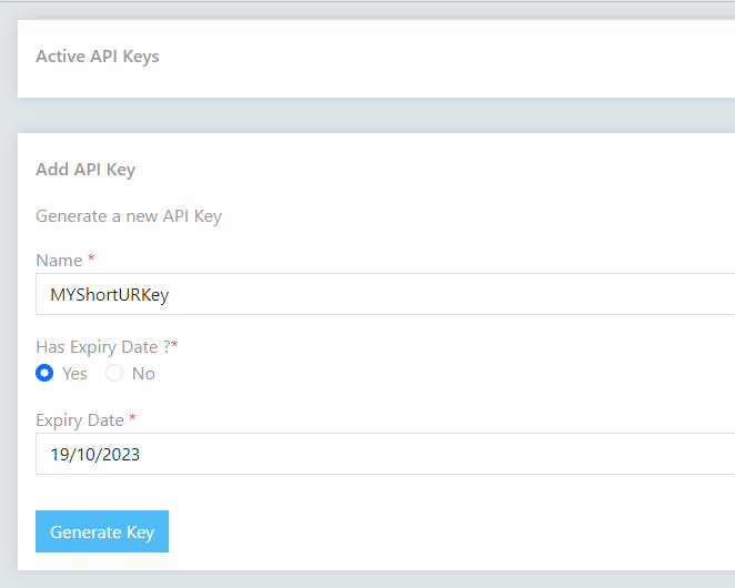 ShorterIT API key generation
